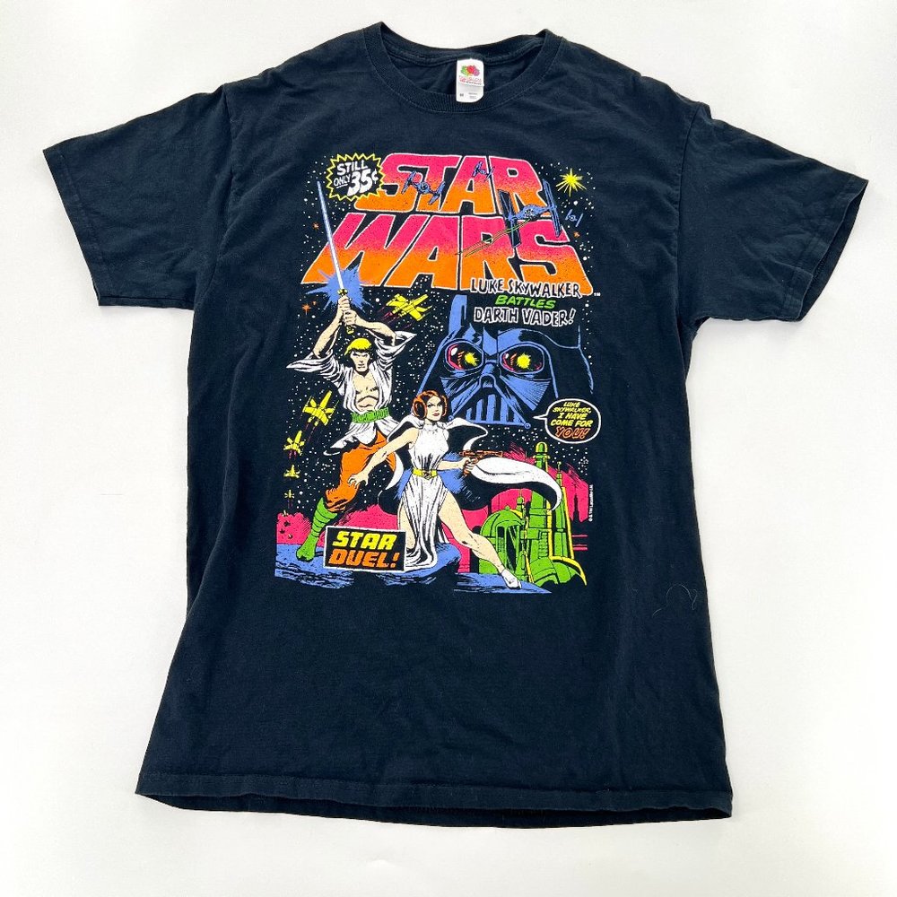 VTG Fruit of the Loom T-Shirt Womens Medium Black HD Cotton Star Wars Tube Knit